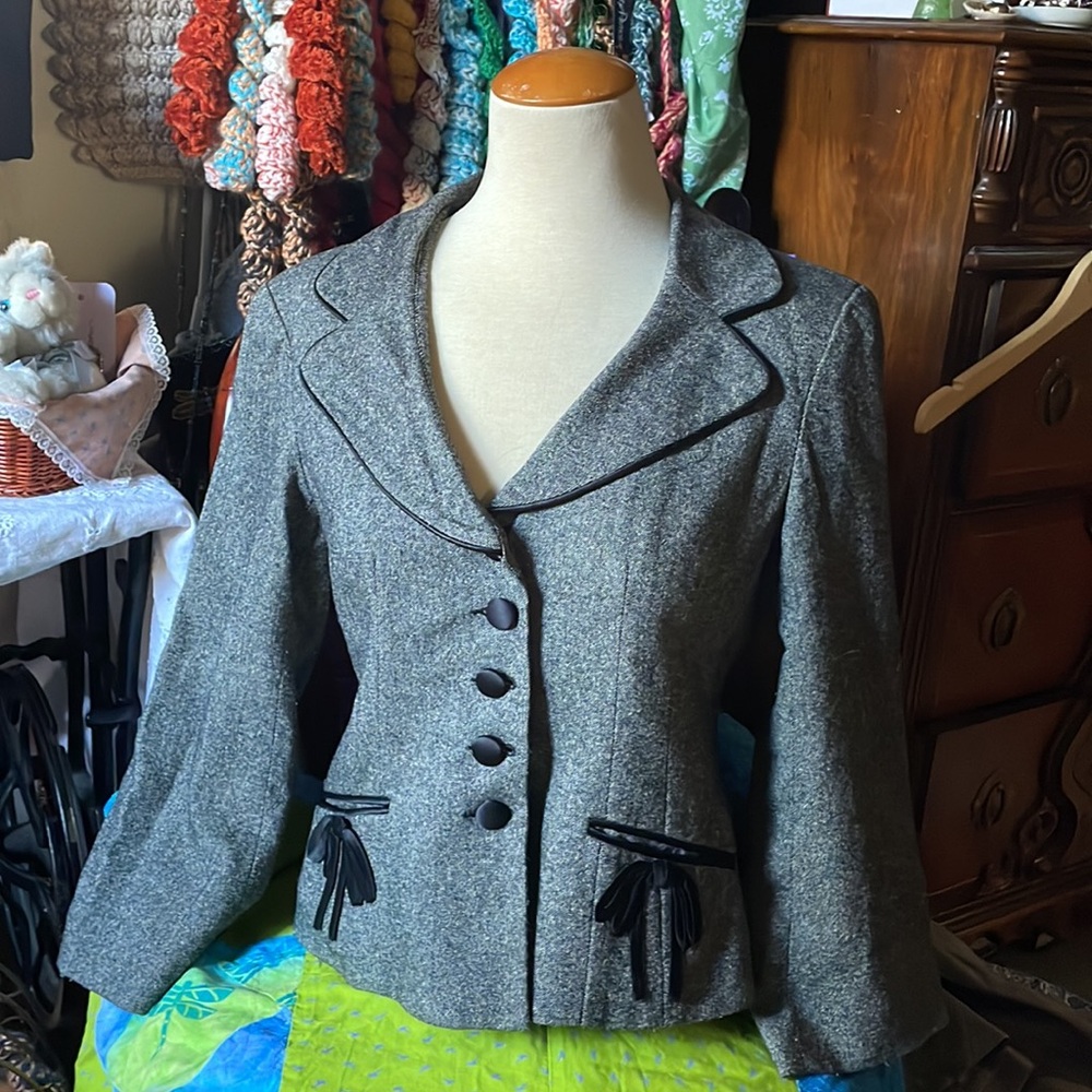 Nanette Lepore Gray Wool Blend Tailored Blazer